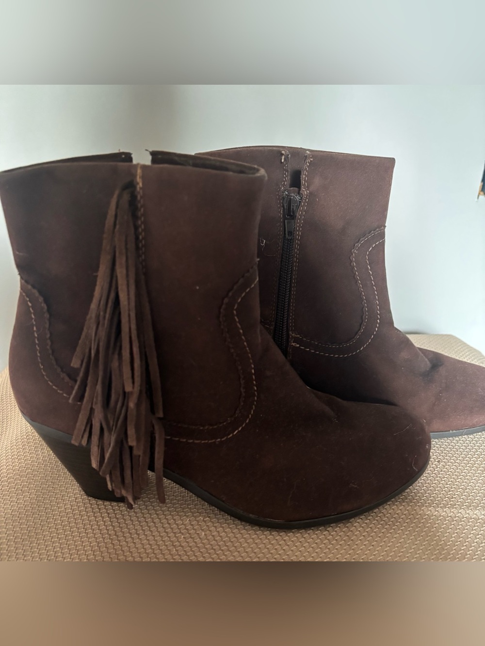 🍁Ruff Hewn Dark Brown Suede Fringe Ankle Boots